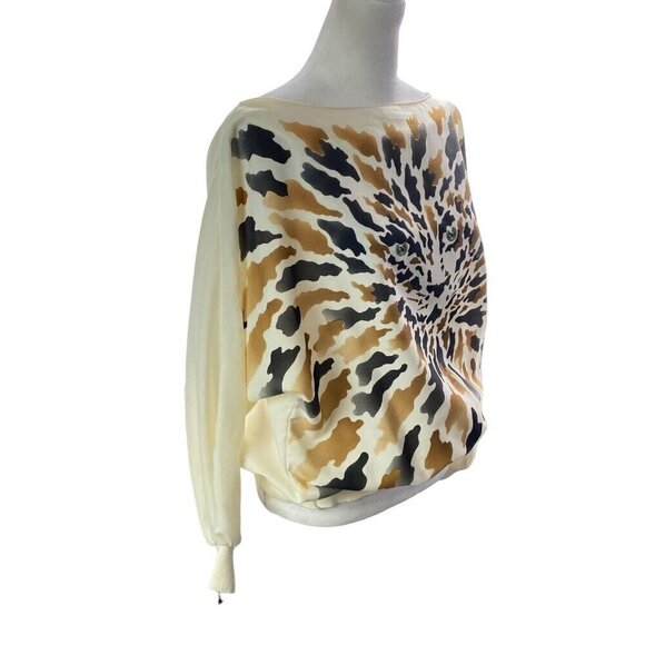 JAMBOREE NY Vintage Blouse Tiger Animal Batwing Sleeves Pullover Ivory 10 3-28 - Picture 2 of 14